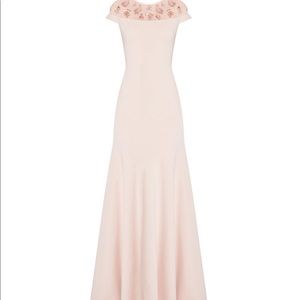 Theia Stretch Crepe Off The Shoulder Gown
